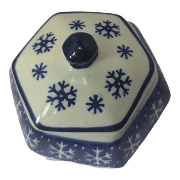 Polish Pottery Trinket Box Boleslawiec Hexagon Snow Flake Pattern - Picture 4 of 5